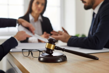 Lawyer meeting with clients to discuss divorce process